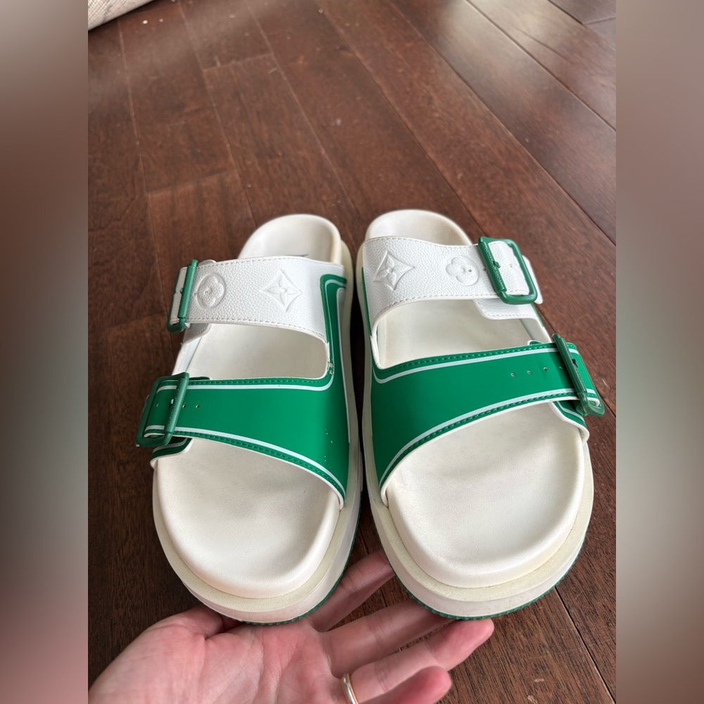 Louis Vuitton Trainer Mules Men’s Sandals EUR 45 Sport Slides US 10.5 Green Whit - Picture 2 of 15
